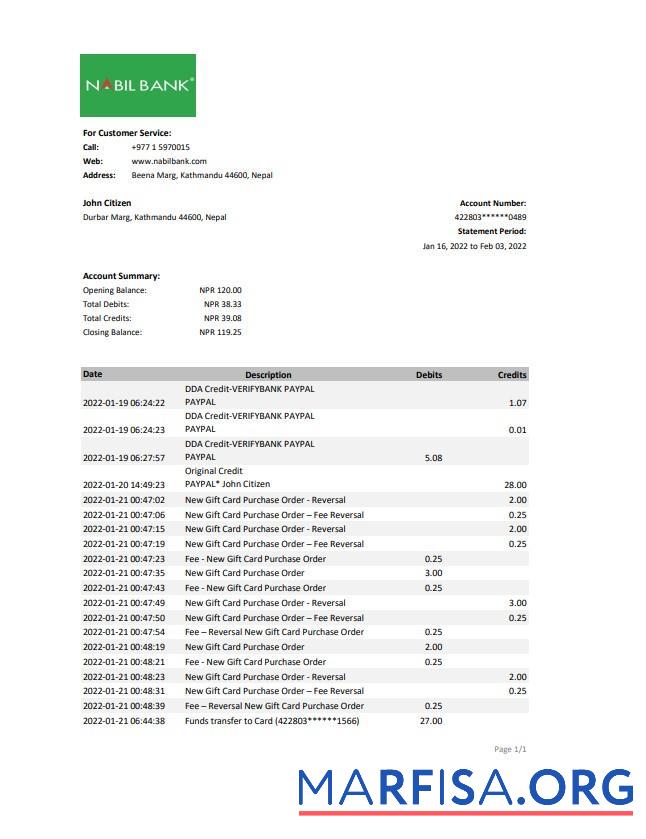 Realistic Nepal Nabil bank statement excel sample